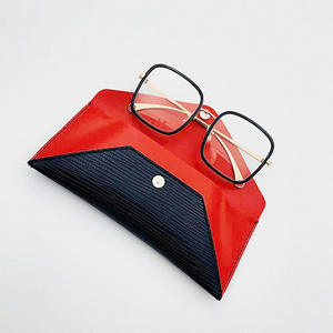 Étui à lunettes en cuir PVC à blocs de couleur, forme irrégulière, design rayé, pour le rangement des lunettes de soleil, rose orangé, 6-8,9 pouces - Product Image 2