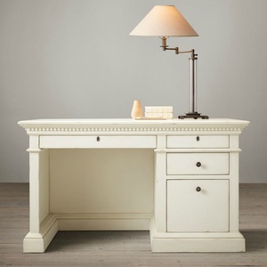 Escritorio Ejecutivo Americano Vintage de Madera Maciza con Moldura Dentada, Mesa de Oficina Grande <span class=keywords><strong>para</strong></span> Computadora y Escritura - Product Image 1
