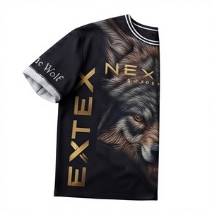 Camiseta Negra de Cuello Redondo para Hombre, Estampado Digital de Lobo, Ropa Casual de Verano, Logotipo Frontal, Tejido de Poliéster, Precio Bajo - Product Image 6