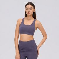 Soutien-gorge de sport pour femme en maille ajourée, dos nageur, col en U, avec coussinets semi-fixés, respirant, en nylon et élasthanne, pour le yoga, l'entraînement, le fitness et la gym