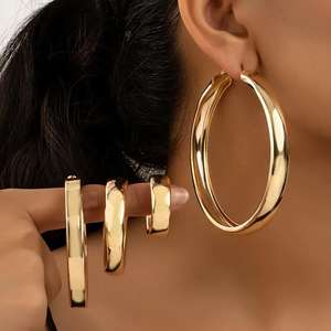 Vente chaude "Ensemble de boucles d'oreilles créoles épaisses doré-Style audacieux et classique" - Product Image 1