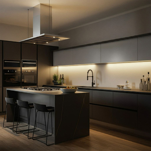 Armoires de cuisine modernes européennes personnalisées Meuble modulaire de luxe en mélamine à panneau plat finition mate incluant charnière d'évier - Product Image 4