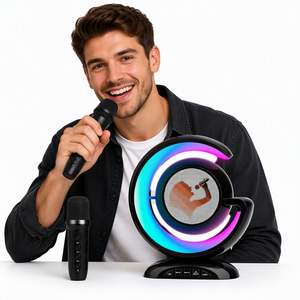 Mini Caixa de Som Portátil para Karaokê com Microfones, Luzes LED RGB, Sem Fio, Ideal para Festas e Uso em Casa - Product Image 3