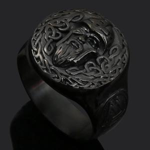 Anillo de martillo Thor Vintage vikingo de acero inoxidable con garantía comercial, colgante de cabeza de Lobo nórdico, accesorio religioso para hombre, aleación hecha - Product Image 4