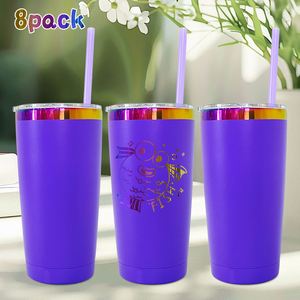 Lot de 8 gobelets de voyage isothermes personnalisés avec logo, revêtement arc-en-ciel, revêtement en poudre, 20 oz, avec paille colorée, pour cadeaux de la Saint-Valentin - Product Image 1