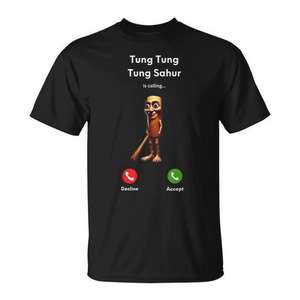 Tung Tung Tung Sahur Is Calling Meme T-Shirt noir unisexe taille adulte - Product Image 1