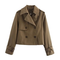 Manteau Trench Court Femme Tendance à Revers Double Boutonnage Ample Manches Longues Idéal pour le Bureau, les Trajets Quotidien, les Rendez-vous et les Sorties du Week-end