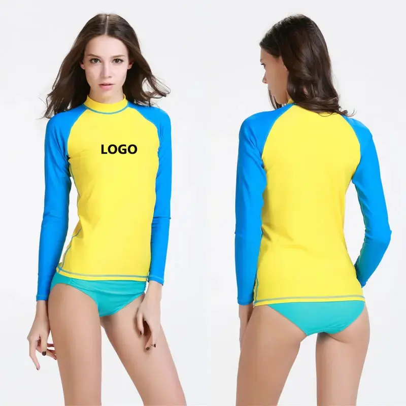 upf 50+ women surfing rash guard custom logo compression shirt long sleeve quick dry bjj rash guard swim running shirts