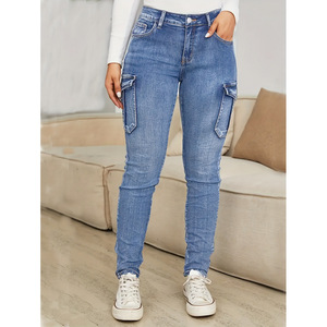 Jeans con elastico alto a vita media da donna transfrontaliera per il commercio estero Jins abbigliamento da lavoro alla moda vestibilità regolare impermeabile traspirante - Product Image 4