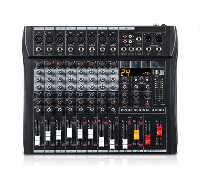 ZM80 8-Channel Studio Karaoke Mixing Console Audio Interface DJ Sound Controller with BT USB Analog Audio Interface Mixer