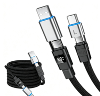 Câble de charge rapide multi-ports 4 en 1 avec affichage numérique, 100 Watts PD, charge rapide, cordon USB tressé en nylon