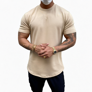 เสื้อยืดฝึกซ้อมผ้าเจอร์ซีย์คอตตอนยืดหยุ่นสูงสำหรับผู้ชาย แบบเรียบง่าย สวมใส่สบาย ทรงปกติ แห้งเร็ว ระบายอากาศได้ดี - Product Image 1