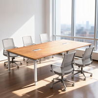 Ensemble de table de conférence moderne pour 6 personnes, mobilier de bureau, table en acier et panneau mélaminé pour réunions, pour villa ou salle de conférence