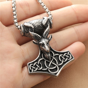 Thor's Hammer Ram Head Pendant <b>Tungsten</b> Men's Necklace Retro Animal Design Everyday Wear 190133 - Product Image 3