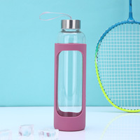 Gobelet en verre pur et frais de couleur unie avec couvercle en silicone 550 ml/18,6 oz, sans danger pour les aliments, compatible lave-vaisselle, portable pour l'extérieur, avec corde de levage, pour le sport