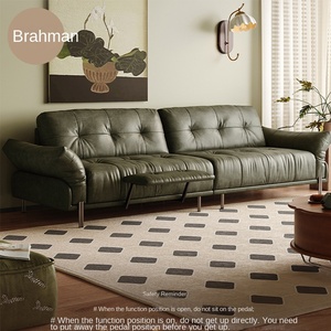 Canapé électrique Qingshan <span class=keywords><strong>Xiaoxiao</strong></span> trois places, style français vintage, en cuir huilé véritable, vert foncé, accoudoirs réglables - Product Image 2