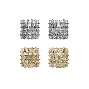 Orecchini a lobo placcati oro con zirconi, taglio brillante rotondo, design geometrico, per donna, gioielli classici alla moda per feste - Product Image 1