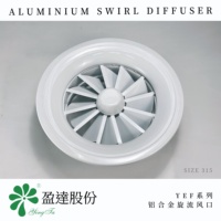 Diffuseur d'air moderne à flux uniforme, volume d'air réglable, montage facile au plafond, diffuseur tourbillonnant en aluminium YEF, climatisation centrale résidentielle