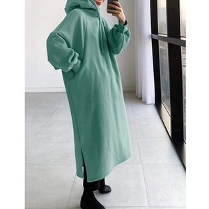 L230782 Abito con Cappuccio in Spugna Francese di Cotone OEM per Donna, <span class=keywords><strong>Vestito</strong></span> Lungo Personalizzabile con Logo Stampato - Product Image 1