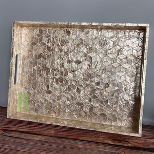 Luxury Mother of Pearl Tray Boho <b>Round</b> Serving Tray Beautiful Mother of Pearl Inlaid Trays From Vietnam Factory HNH Craft - Product Image 6