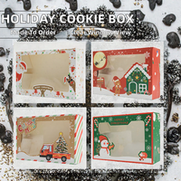 Boîtes personnalisables auto-érectables en papier couché recyclable avec fenêtre transparente pour pâtisseries de Noël, biscuits et beignets, finition mate, pour les fêtes