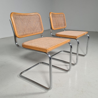Fauteuil en rotin et métal de style mid-century, chaise vintage en acier inoxydable et bois tressé, fauteuil Marcel Breuer Cesca en cannage