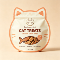Sac d'emballage pour aliments pour animaux de compagnie en aluminium imprimé en gravure personnalisée, pochette de forme spéciale avec fermeture éclair pour les friandises pour chiens et chats