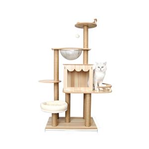 Arbre à chat de luxe en bois, avec condo, structure d'escalade, poteau à gratter en sisal, lit capsule et baldaquin d'observation, mobilier d'intérieur - Product Image 2