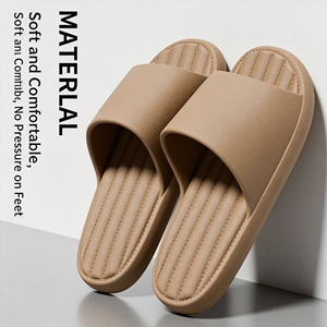 Gray PU <b>Slide</b> Slippers Open Toe Cushioned EVA Outsole Indoor All Seasons - Product Image 6