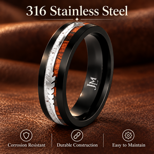 Anello JLM in Acciaio Inossidabile Nero per Uomo, con Intarsio <span class=keywords><strong>di</strong></span> Corno <span class=keywords><strong>di</strong></span> <span class=keywords><strong>Cervo</strong></span> e Legno Naturale, Anello <span class=keywords><strong>di</strong></span> Moda per Matrimonio - Product Image 1