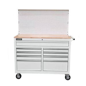 Banc de travail de <span class=keywords><strong>garage</strong></span> personnalisé avec dessus en <span class=keywords><strong>bois</strong></span>, 9 tiroirs, boîte à outils, armoire de rangement portable pour atelier, coffre à outils en métal avec roulettes - Product Image 6