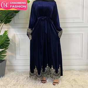 6425#Velvet Muslim Hijab Dress Women Vintage Print Dubai Middle East Muslims <b>Maxi</b> Long Dress - Product Image 1