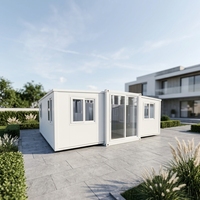Maison conteneur de luxe extensible 20ft 40ft, design contemporain, villa modulaire préfabriquée 2-3 chambres avec terrasse et espace de vie extérieur