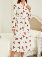 Robes longues pour femmes, style vintage décontracté, en tricot polaire 100% polyester, col en V, manches longues, taille élastique, respirantes, couleur unie