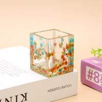 Organisateur de bureau personnalisé en résine époxy transparente, fait main, avec fleurs séchées intégrées, 8 cm, logo personnalisé, décoration de bureau, maison, mariage