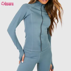 Ensembles de gym pour femmes veste slim à fermeture éclair et leggings personnalisés en nylon et polyester anti-jaunissement au phénol