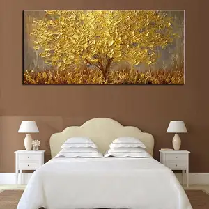 لوحة زيتية على القماش ، لوحة كبيرة ، سكين ثلاثي الأبعاد ، لوحة شجرة ذهبية ، مناظر طبيعية حديثة ، مطلية يدويًا 100 ٪