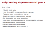 TOPTUL DCBD1309 Straight Retaining Ring Pliers (Internal Ring) Pointed Jaw Heavy Duty Continuous Intensive Operation Rigid