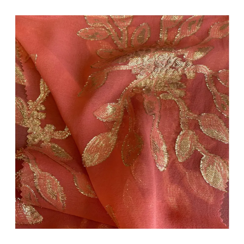 Silk Metallic Chiffon Georgette Jacquard Lurex Clip Nylon Viscose Clip Fabric for Women Garment