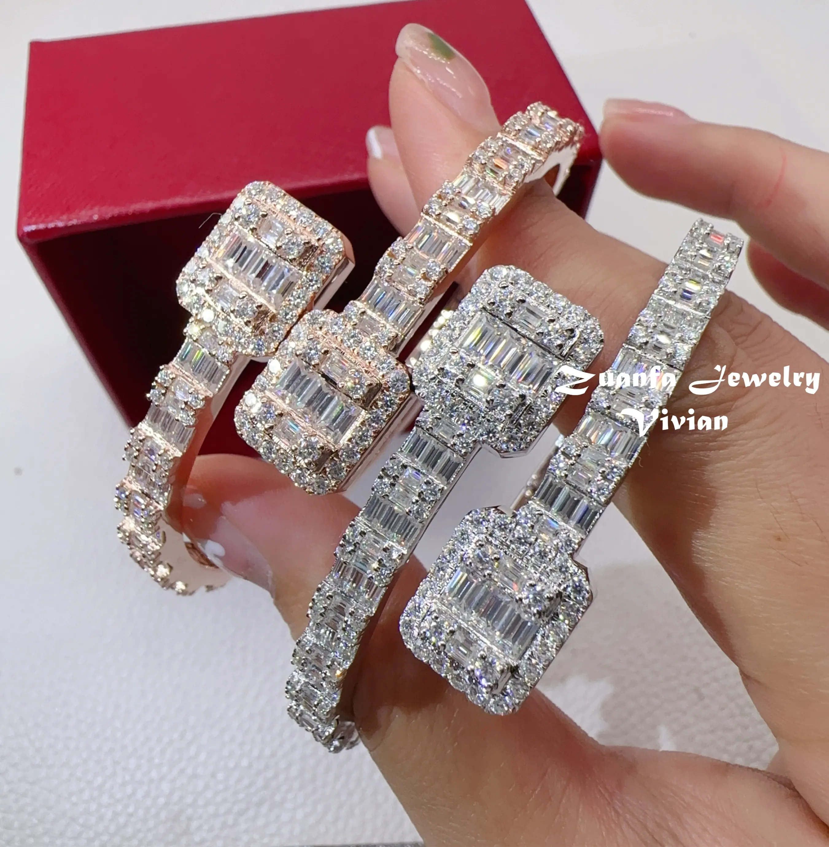 Fijne Sieraden Sterling Zilveren 925 Mode Iced Out Vvvs Baguette Moissanite Cubaanse Link Diamanten Armband Armbanden