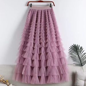 Jupe longue <span class=keywords><strong>maxi</strong></span> étagée en tulle style bohème pour femme, collection été 2026, jupe évasée à volants taille haute, style féerique, idéale pour les fêtes et la plage - Product Image 3