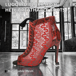 Nouvelles bottes de danse noires montantes pour femmes, style ballroom/latin jazz, sexy, en tissu mesh respirant, talons hauts de 9 cm, en cuir véritable - Product Image 2