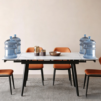 Table à manger extensible et coulissante aspect pierre, assemblée, en stratifié, pour petites maisons, style luxe léger, pliable, carrée