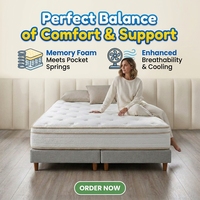 Matelas hybride de luxe avec surface Pillow Top, ressorts ensachés et couche de confort, taille King Size