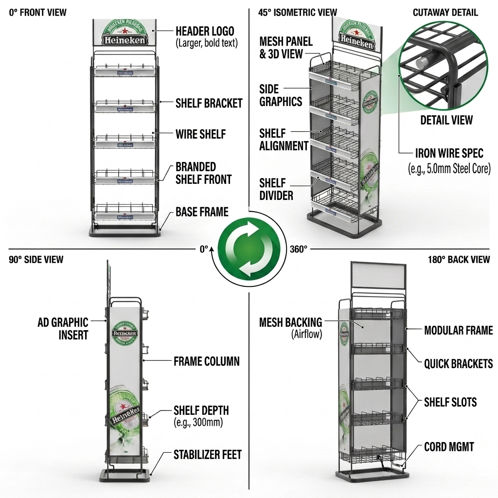 Wholesale Custom Brand Floor Standing Metal Wire Beverage Display Rack Gravity Feed Beer Wine Bottle Soft Drink Promotional Rack — view 3
