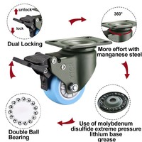 Roulette de tige de roue de meubles de qualité militaire, 1.5 pouces, 2 pouces, rotation à 360 degrés, roulettes pivotantes pour la maison, avec freins de verrouillage