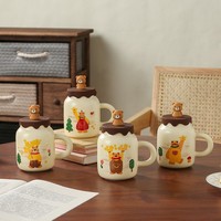 Ensemble cadeau de tasse d'étudiant en céramique d'ours moderne haute couleur tasse à lait de grande capacité classique comprend un couvercle de cuillère-pour les cadeaux d'affaires