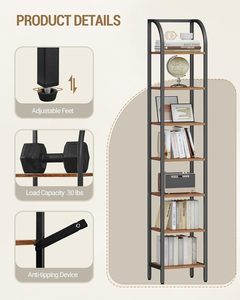 Étagère en bois brun pour salon, style industriel, avec cadre en métal noir, sur pied, pour le rangement - Product Image 2