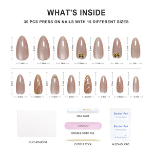 Nailway Super Natural Design 3D, 30 Pezzi, 15 Misure, <span class=keywords><strong>Unghie</strong></span> Finte in Gel Morbido, Copertura Completa, Vendita all'Ingrosso, <span class=keywords><strong>Unghie</strong></span> Francesi Preincollate - Product Image 5