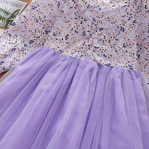 Vestido de Niña con Estampado Floral y Dobladillo de Malla Fruncida, Ropa Floral para Niñas Pequeñas - Product Image 4